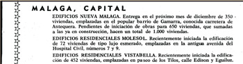 Extracto anuncio publicado el 30 de julio de 1966 en ABC sobre la promoción de viviendas Nueva Málaga